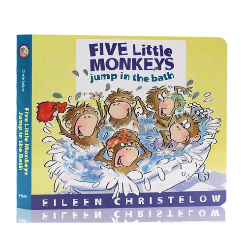 英文原版绘本 Five Little Monkeys Jump in the Bath 五只猴子在浴缸里跳 撕不烂纸板书 幼儿童英语启蒙图画故事书 亲子读物