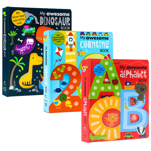 我的尖叫字母书数字书恐龙书3册 My Awesome Alphabet Counting Dinosaur Book 英文原版字母数字恐龙科普百科儿童创意异型纸板书