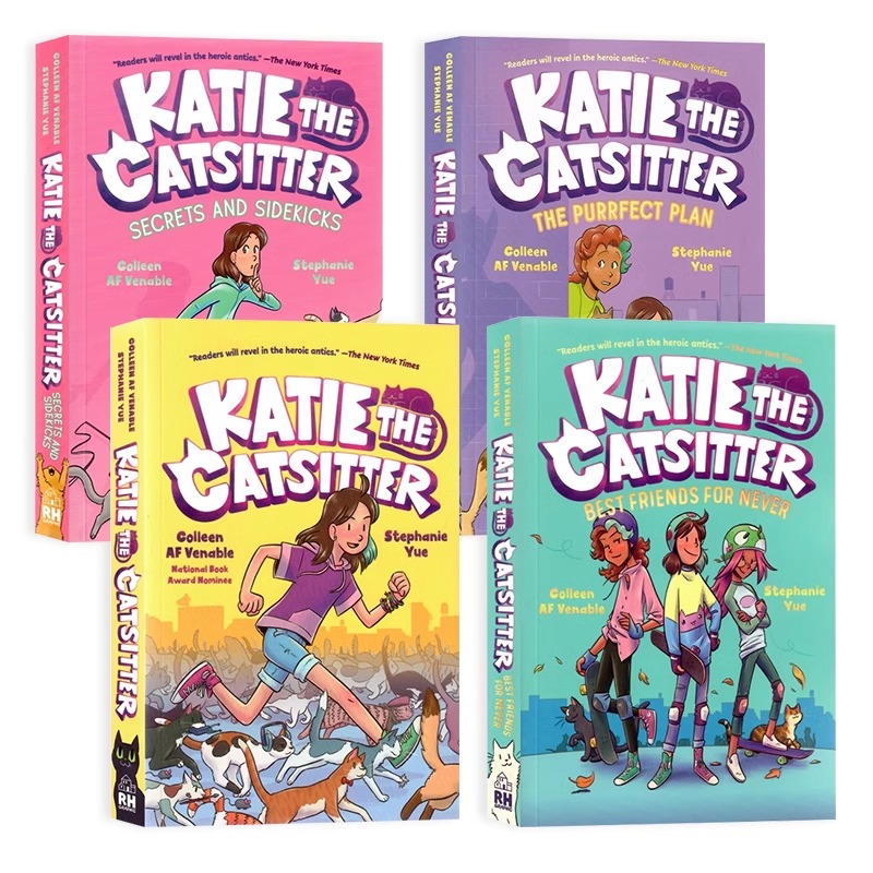 英文原版漫画小说  爱猫的凯蒂系列4册套装Katie the Catsitter 幽默爆笑全彩图画故事桥梁章节漫画小说儿童英语课外阅读进口书籍