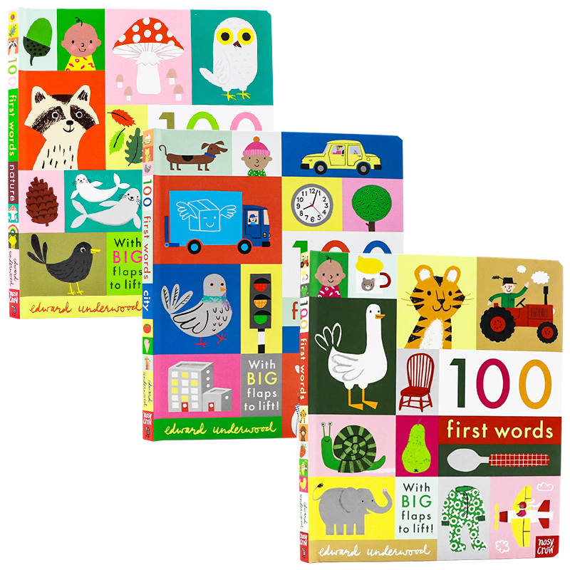 第100个单词系列3册城市 自然  100 First words City Nature英文原版绘本 儿童早教启蒙认知大图翻翻书词汇学习纸板书图画书