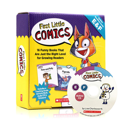 家长阅读指导 英文原版 First Little Comics Parent Pack Levels E&F 16册盒装 附CD贴纸 儿童启蒙图画绘本 学乐出版社