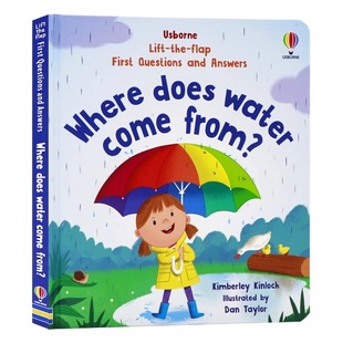 water 绘本 Questions First come 自然科普纸板翻翻书 Answers and does Usborne问与答翻翻书 Where 水从哪里来 英文原版 from