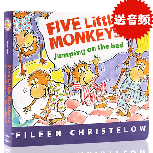 现货五只小猴子在床上跳英文原版绘本 Five Little Monkeys Jumping on the bed 经典儿歌童谣 英文纸板书 儿童英语读本廖彩杏书单
