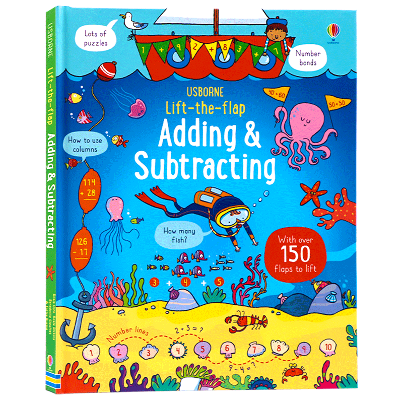 Usborne翻翻学加减运算 英文原版绘本Lift-the-flap Adding & Subtracting加减法学习技巧精装纸板翻翻书 儿童英语早教数学启蒙