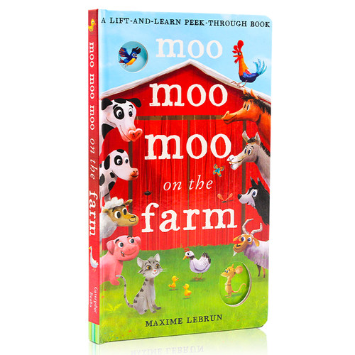 英文原版绘本 Moo Moo Moo on the Farm 农场动物认知启蒙 洞洞书 纸板翻翻书 小机关玩具操作书 Maxime Lebrun 英语早教亲子互动