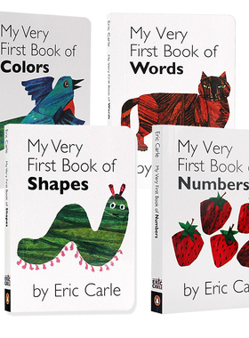 进口英文原版绘本Eric Carle卡尔爷爷My Very First Book of color number 4册套装连连看游戏幼儿启蒙图书下翻页配对纸板撕不烂书