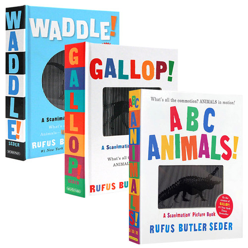 英文原版 光与影视觉动画书系列3册 A Scanimation Picture BookABC Animals/Waddle/Gallop 动物ABC会动的书动画效果趣味翻翻书
