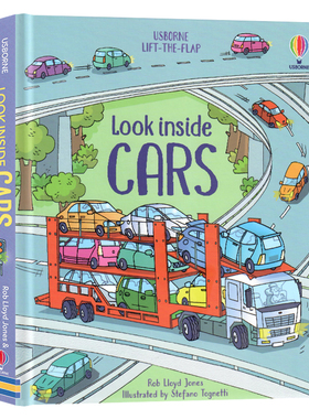 现货 Usborne看里面系列  Look Inside Cars 汽车英文原版绘本 汽车百科精装纸板翻翻书 酷炫的车子  儿童科普百科图画书 尤斯伯恩