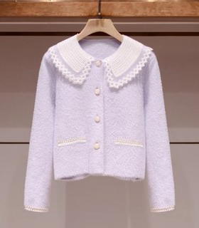 艺术感毛衣冬甜美2025春季新款单排扣娃娃领长袖毛绒紫色针织衫女