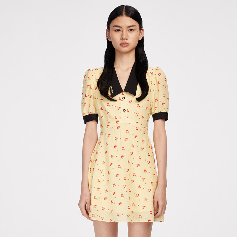 HERLIAN 夏季新品女士小雏菊碎花黄色连衣裙