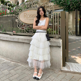 HERLIAN 长裙蛋糕纱裙腰头水钻女士半身裙网裙