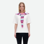 HERLIAN 女 小众设计感撞色条纹披肩两穿白色T恤 夏季 新款