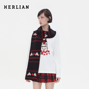 HERLIAN 2025冬季新款小马提花针织围巾