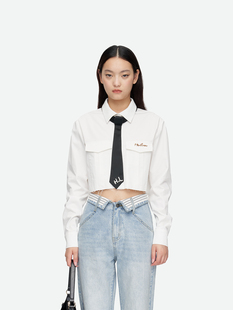 衬衫 HERLIAN 长袖 新品 设计感女波点领带口袋短款