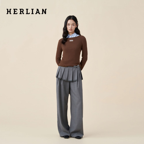 HERLIAN百褶屁帘拼接西装裤