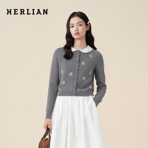 HERLIAN女娃娃领蕾丝针织开衫