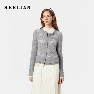 修身 羊毛针织开衫 毛衣上衣女 miu系蝴蝶结短款 Herlian2025秋冬新品