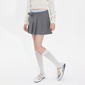 HERLIAN25秋季 赵今麦同款 格纹拼接miu系中低腰灰色半身百褶裙