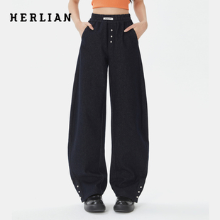 HERLIAN 2025秋季新品女士松紧腰头弯刀牛仔裤