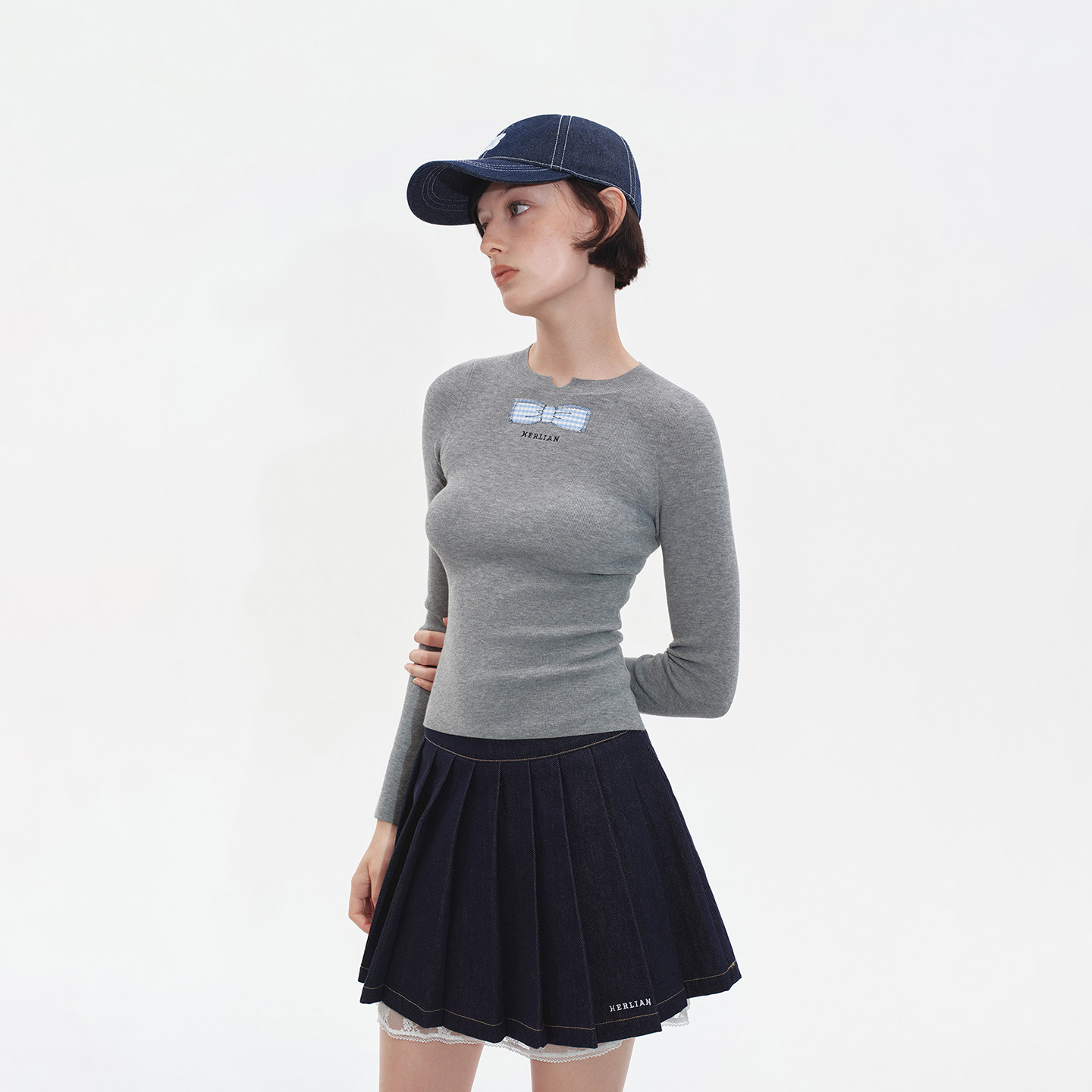 HERLIAN2025年秋季新品女士格纹拼接蝴蝶结设计针织打底衫,女装/女士精品,毛针织衫,淘宝优惠券,粉丝福利购,淘宝优惠卷