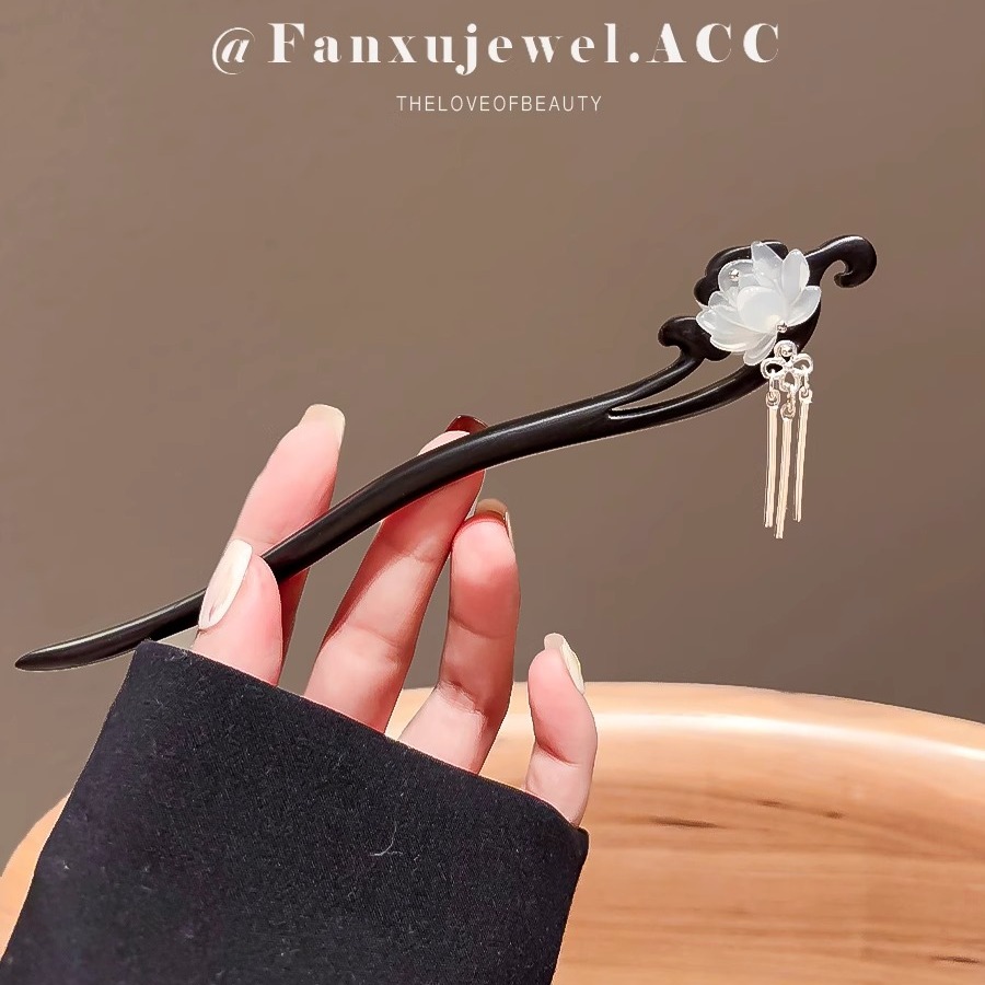 檀木发簪汉服旗袍新款头饰高级感