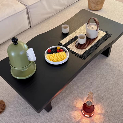 侘寂风整板实木茶几黑色