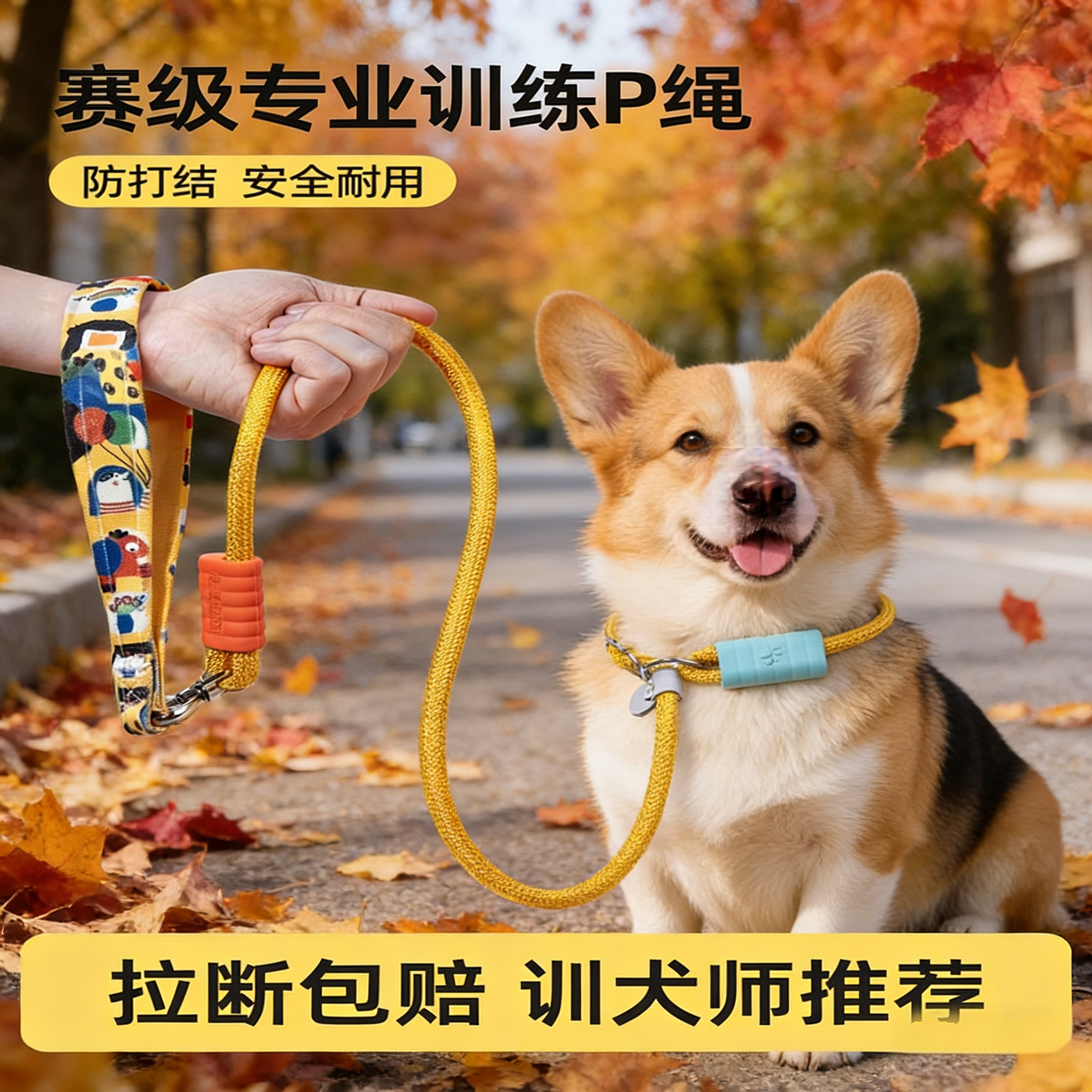 狗狗牵引绳遛狗链子p绳小中大型犬训练犬防爆冲打结赛级金毛宠物