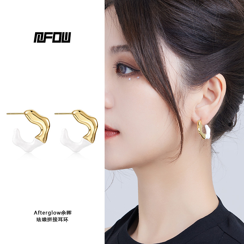 mfow镀金女未镶嵌拼色设计耳环