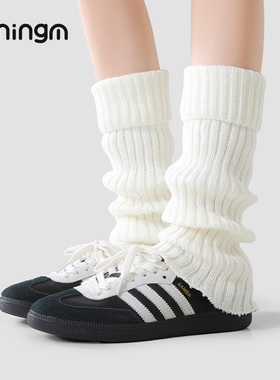 柠萌少女Doux Rêveur 针织堆堆袜女中筒袜套白色保暖显瘦小腿袜