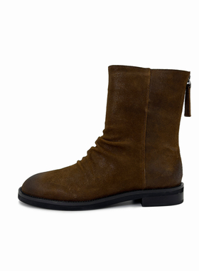 【苏苏nana精选】圆头低跟皱褶短靴女MEW8296