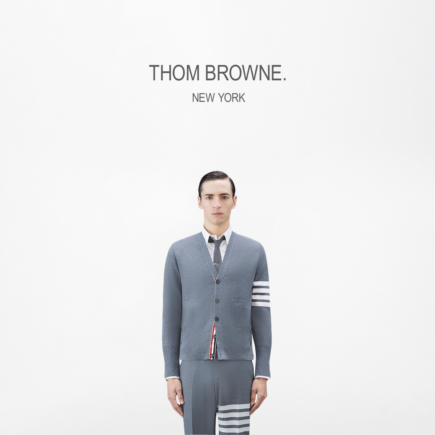 [6期免息]THOM BROWNE 男士羊毛针织纽扣薄外套