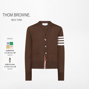 BROWNE THOM 早春新品 男针织四条纹V领开襟衫 6期免息