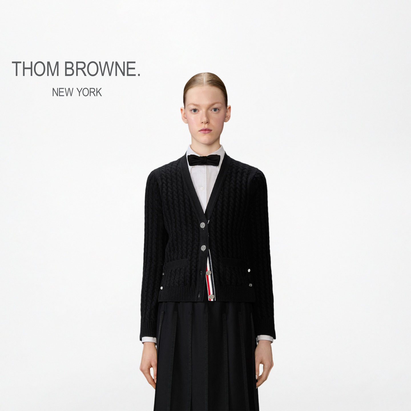 [冬季新品]THOM BROWNE  女士V领羊绒绞花针织开衫,女装/女士精品,毛针织衫,淘宝优惠券,粉丝福利购,淘宝优惠卷
