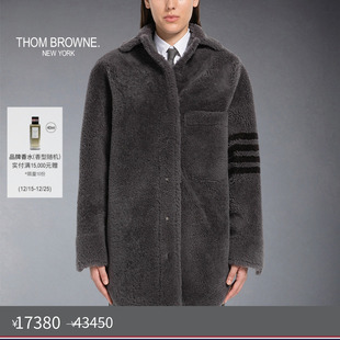 秋冬优惠 四条纹羊毛皮革宽松长袖 THOM 女士经典 外套 BROWNE