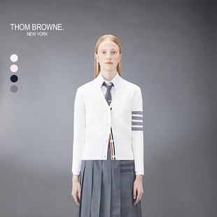 针织开衫 THOM 四条纹V领修身 BROWNE 女士轻薄经典