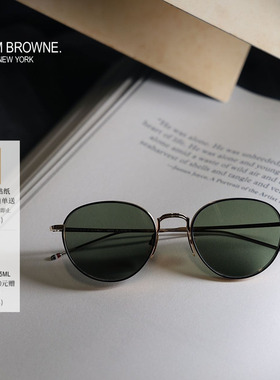 [6期免息]THOM BROWNE 黑色时尚圆框太阳眼镜墨镜