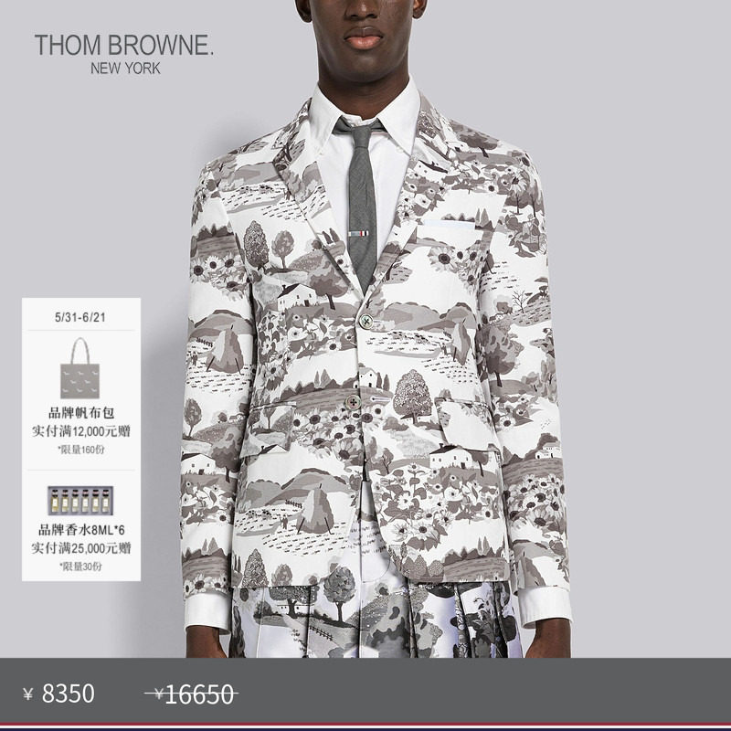 [春夏优惠]THOM BROWNE 男士经典风景帆布无衬垫西服