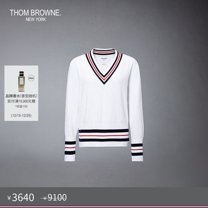 [秋冬优惠]THOM BROWNE 男士棉质条纹针织V领套头衫