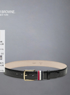 [6期免息]THOM BROWNE 黑色质感密河鳄皮方扣腰带皮带