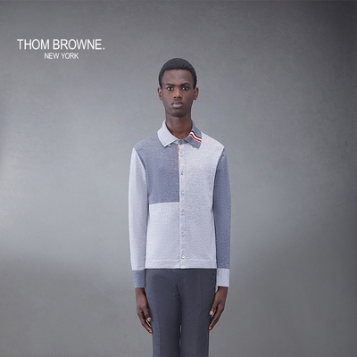[秋冬优惠]THOM BROWNE 男士FUNMIX羊毛平纹针织条纹衬衫毛衣