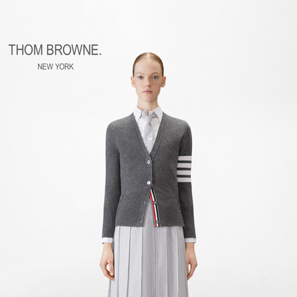 [12期免息][典彩系列]THOM BROWNE 女士四条纹羊绒修身开衫