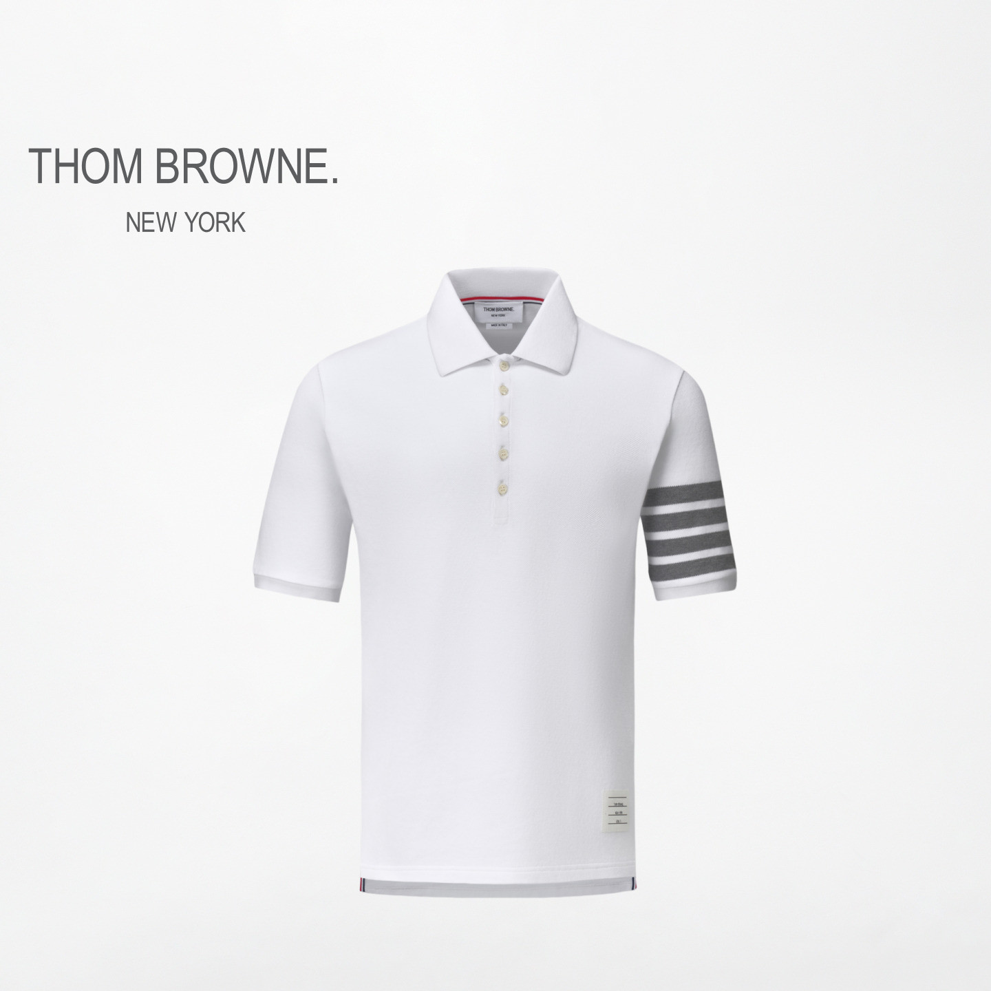 THOM BROWNE 男女同款四条纹棉质短袖POLO衫 - 实物图