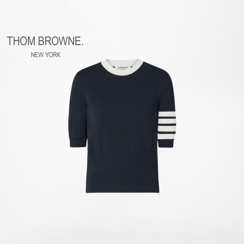 [12期免息][早秋新品]THOM BROWNE 女士棉质Hector嵌花短袖T恤