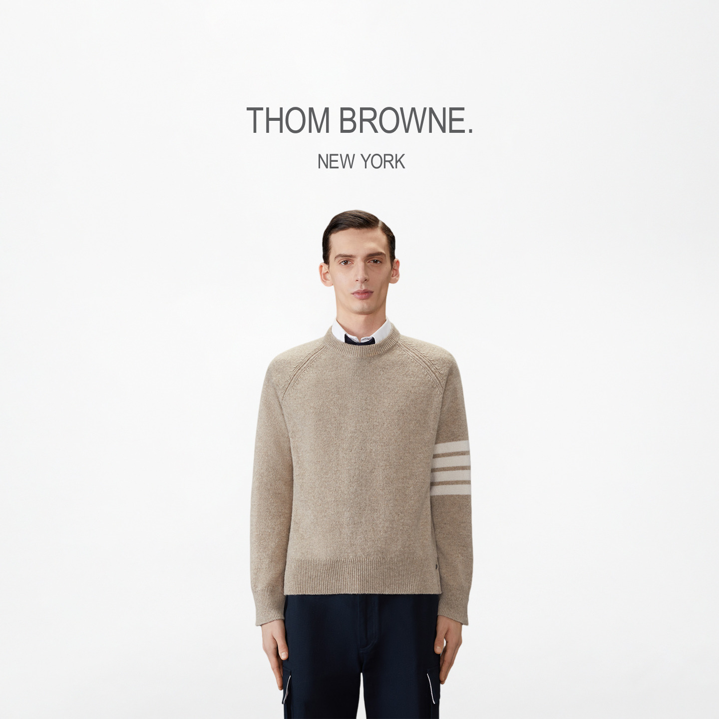 [秋冬新品]THOM BROWNE男士经典四条纹饰圆领套头衫