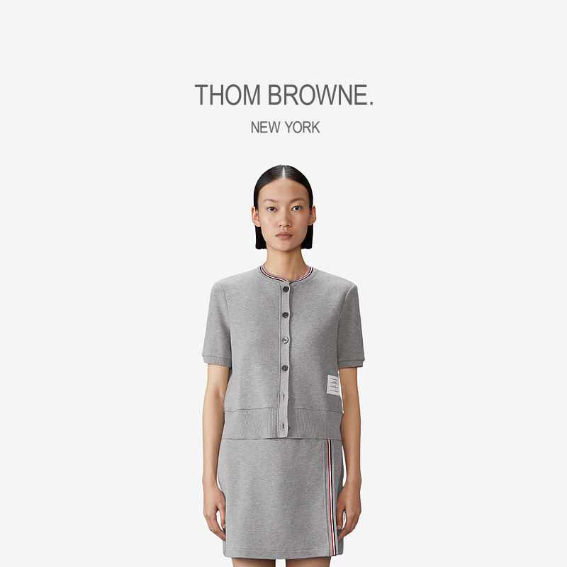 [早秋新品]THOM BROWNE 女士2025早秋棉质华夫格短袖开衫
