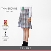 12期免息 冬季 新品 THOM BROWNE女士格纹粗花呢磨边百褶半裙