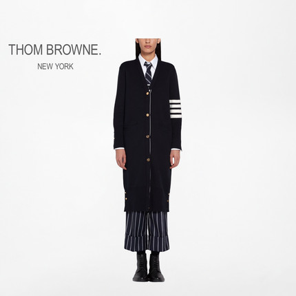 [五折优惠]THOM BROWNE 女士经典四条纹棉针织V领薄开衫