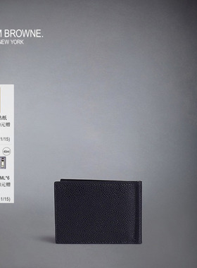 [6期免息][定制烫金]THOM BROWNE 黑色卵石纹皮折叠式钱包