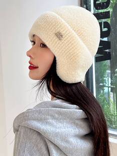 帽子女秋冬季保暖护耳针织毛线帽户外骑车防寒套头包头帽加绒加厚
