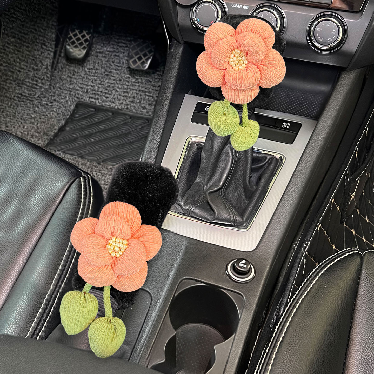 汽车用品花朵档位套手刹套短绒挂挡套轿车档位套手动排挡套套装女